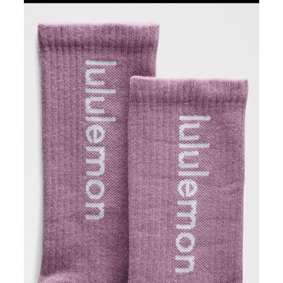 Lululemon Unisex Essential Crew Socks Word Mark Lavender Size L - Picture 3 of 5